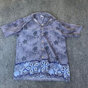 Sideout Hawaiian Shirt Men Large Purple Blue Palm Floral Border Vintage